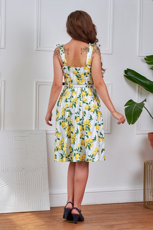 Banned Retro - June Lemon and Stripes katoenen swing jurk in wit 2