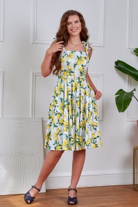 Banned Retro - June Lemon and Stripes katoenen swing jurk in wit