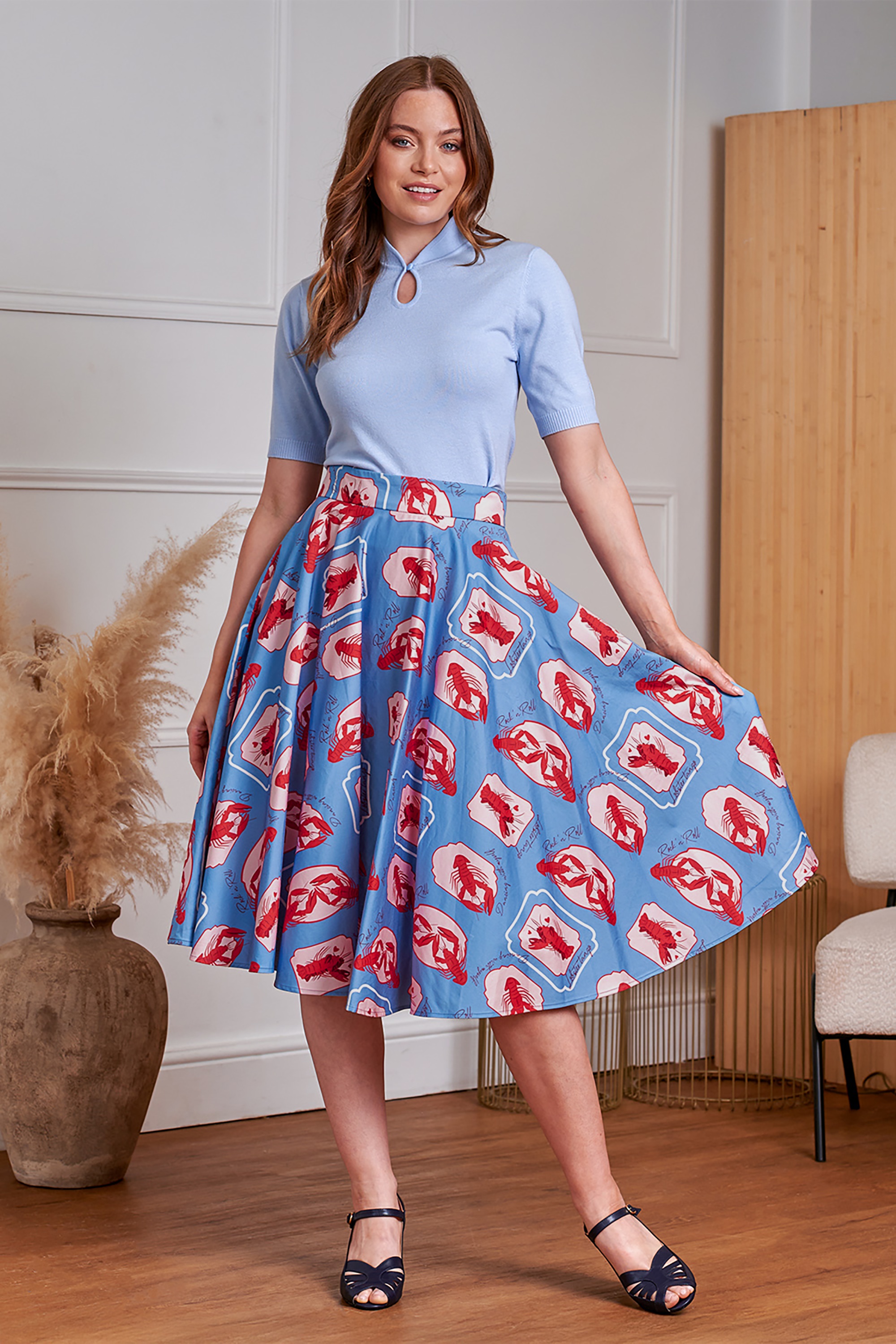 Banned Retro - Cary Lobster Love katoenen swing rok in blauw
