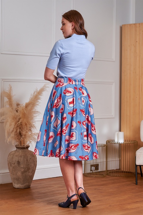 Banned Retro - Cary Lobster Love katoenen swing rok in blauw 2