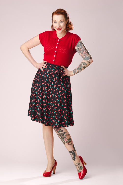 Vintage Chic for Topvintage - Topvintage exclusive ~ Ally Cherry swing rok in zwart