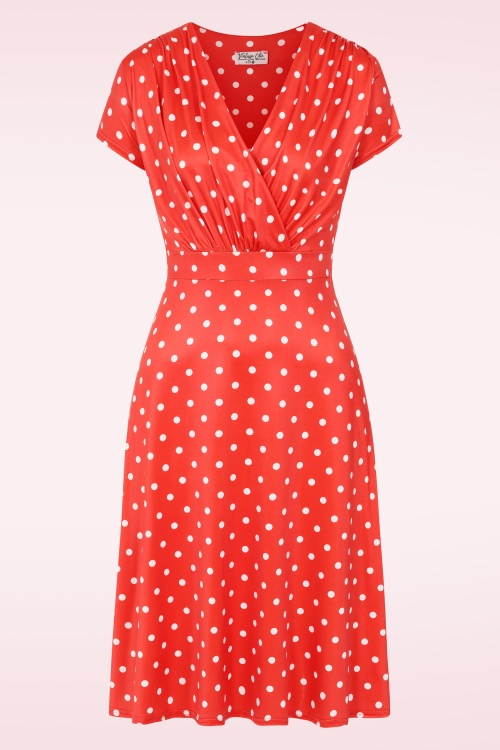 Vintage Chic for Topvintage - Topvintage exclusive ~ Ruby Polkadot Delight jurk in rood en wit