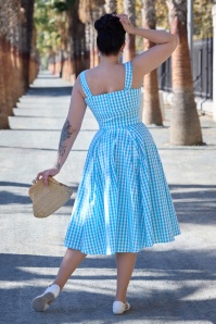 Miss Candyfloss - Leia Tiffany gingham swing jurk in lichtblauw en wit 2
