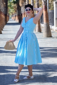 Miss Candyfloss - Leia Tiffany gingham swing jurk in lichtblauw en wit 3
