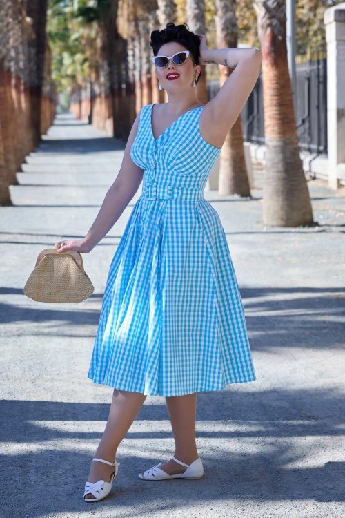 Miss Candyfloss - Leia Tiffany gingham swing jurk in lichtblauw en wit 3