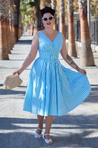 Miss Candyfloss - Leia Tiffany gingham swing jurk in lichtblauw en wit
