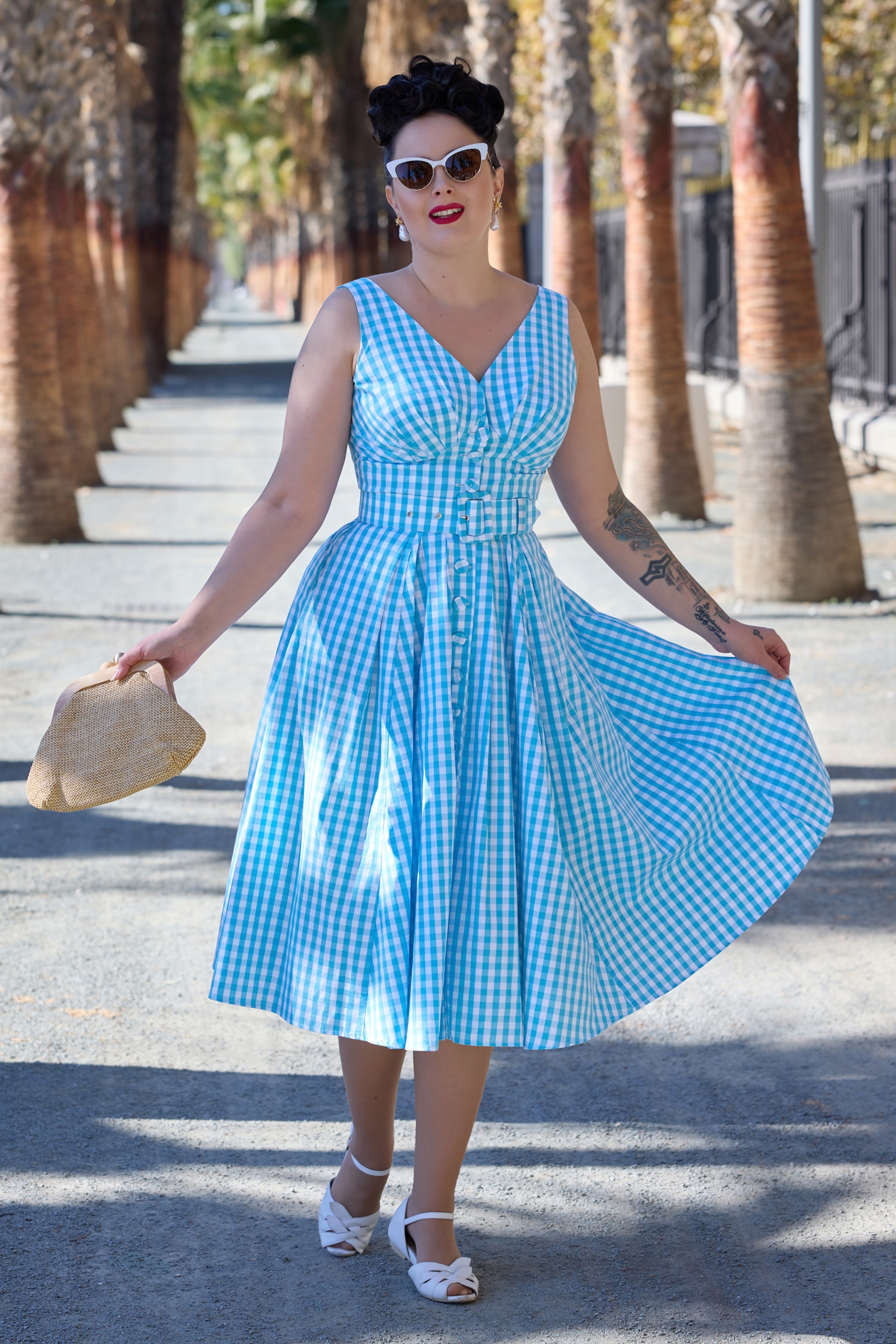 Miss Candyfloss - Leia Tiffany gingham swing jurk in lichtblauw en wit