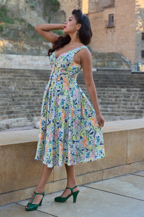 Miss Candyfloss - Audrey Floria swing jurk in multi 3