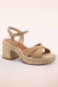 Tamaris - Raffia Weave platform suède sandalen in zand 2