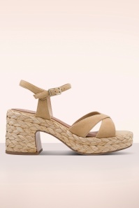 Tamaris - Raffia Weave platform suède sandalen in zand