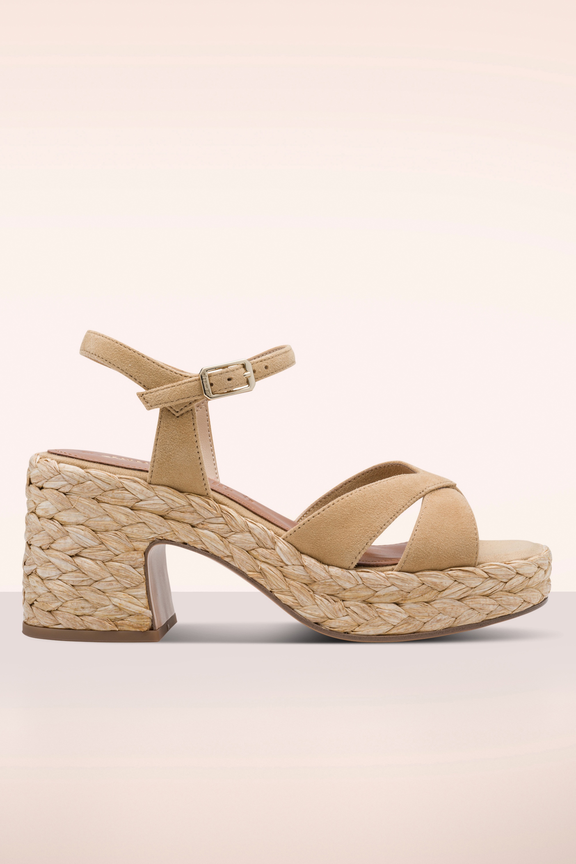 Tamaris - Raffia Weave platform suède sandalen in zand