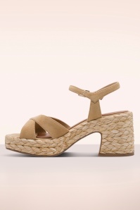 Tamaris - Raffia Weave platform suède sandalen in zand 3
