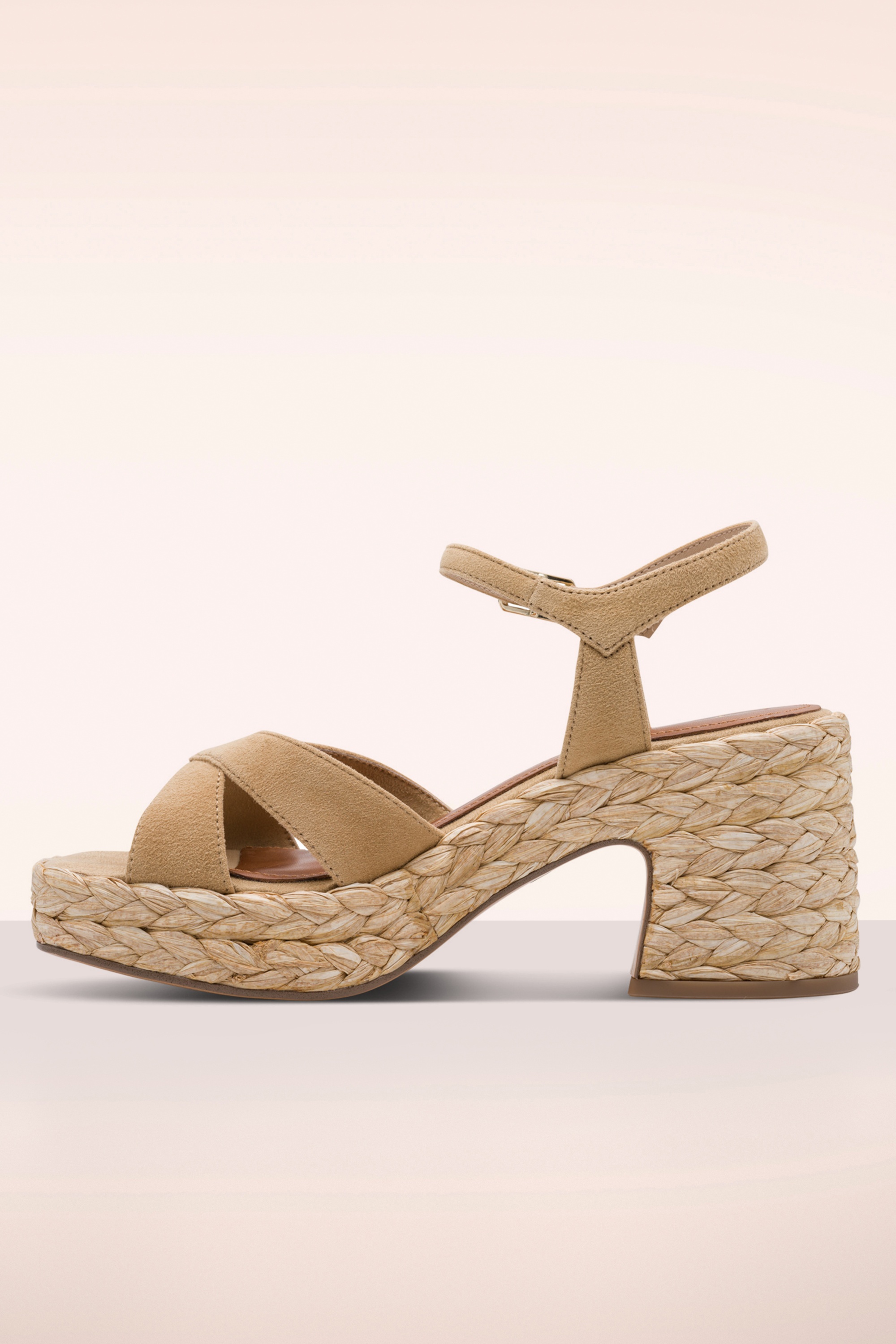 Tamaris - Raffia Weave platform suède sandalen in zand 3