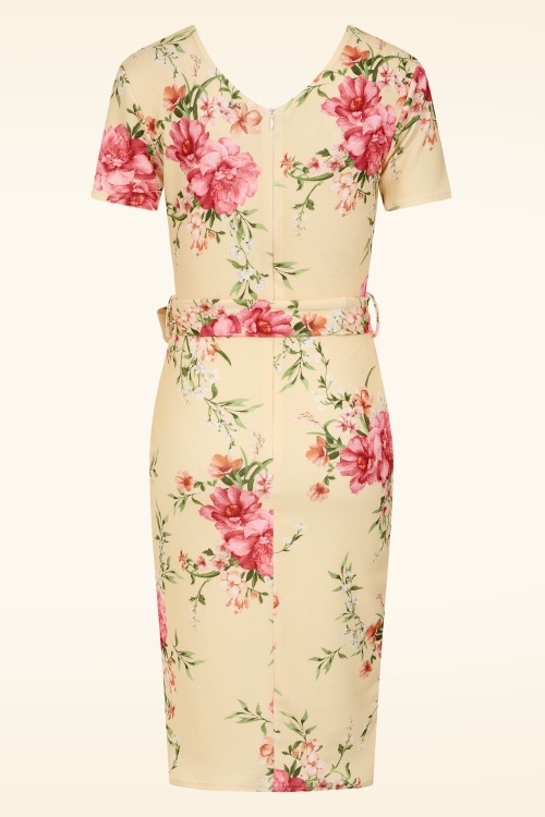 Vintage Chic for Topvintage - Topvintage exclusive ~ Evie Floral jacquard pencil jurk in botergeel 3