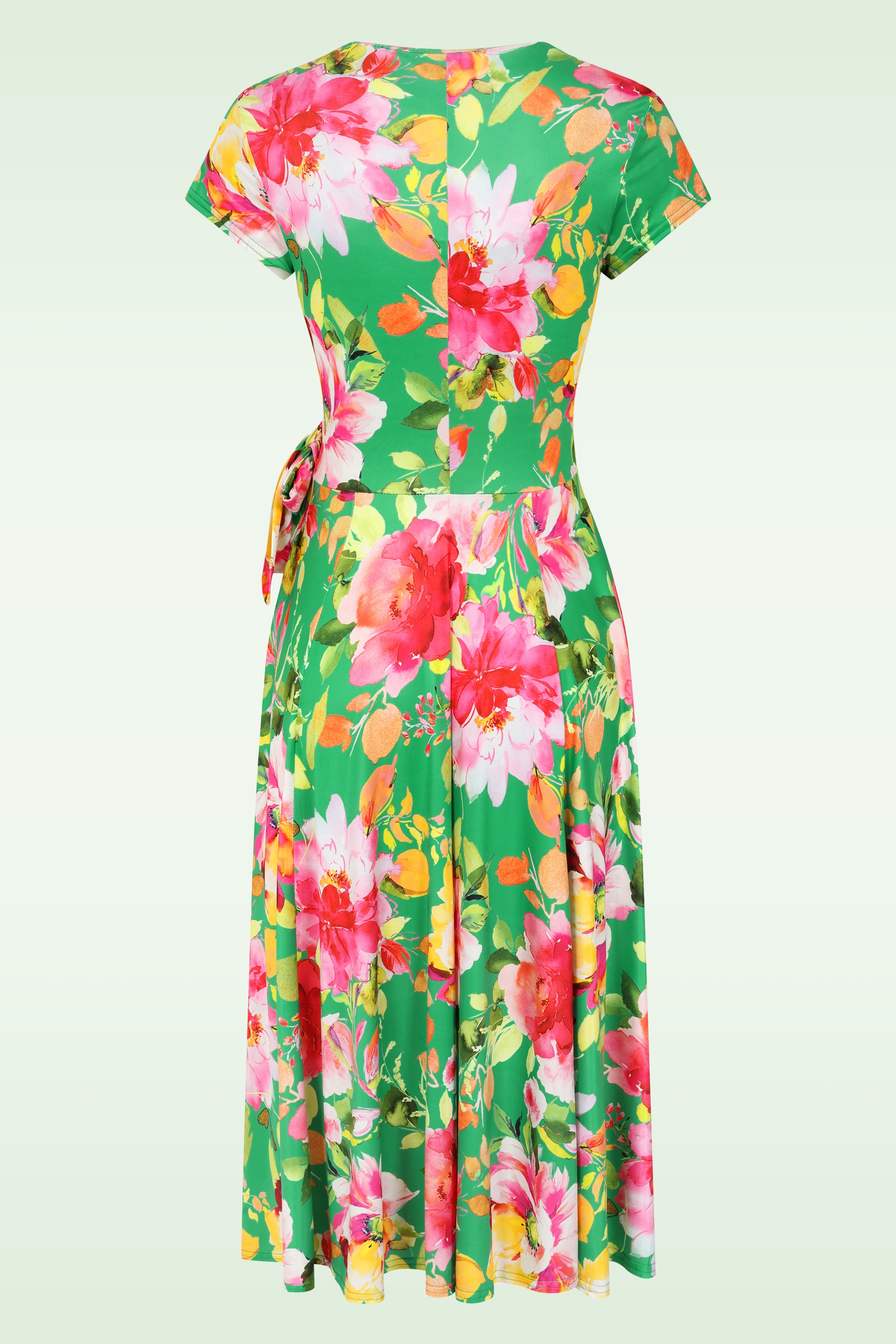 Vintage Chic for Topvintage - Topvintage exclusive ~ Layla floral cross over jurk in groen en multi 3