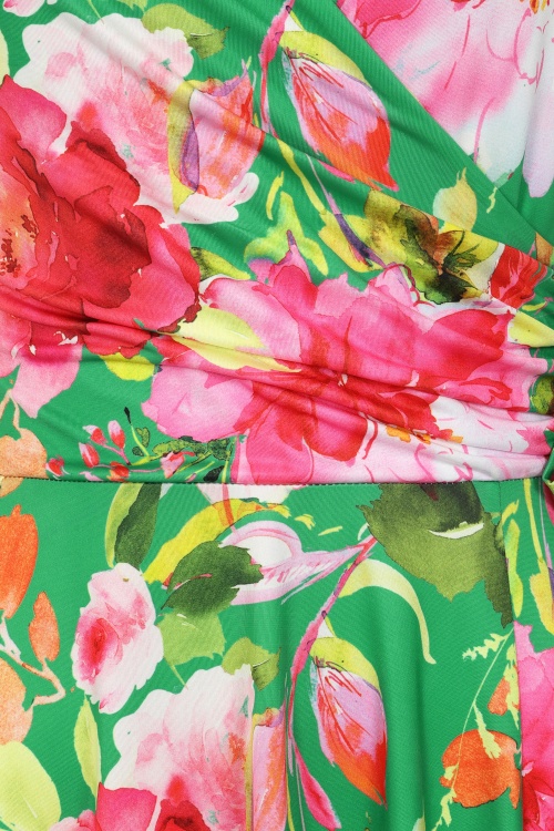 Vintage Chic for Topvintage - Topvintage exclusive ~ Layla floral cross over jurk in groen en multi 2