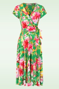 Vintage Chic for Topvintage - Topvintage exclusive ~ Layla floral cross over jurk in groen en multi