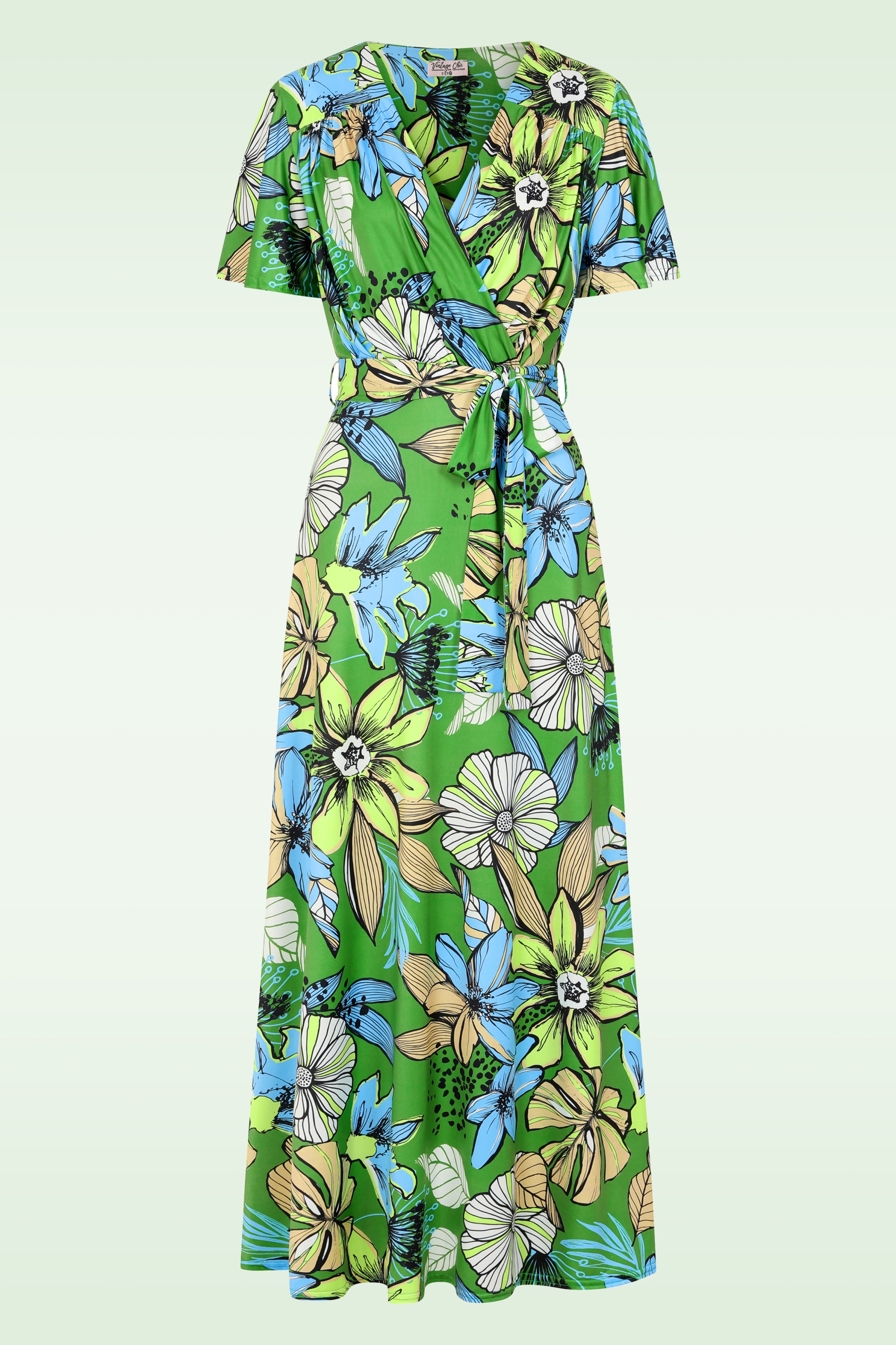 Vintage Chic for Topvintage - Topvintage Exclusive ~ Tammy floral maxi jurk in groen en multi