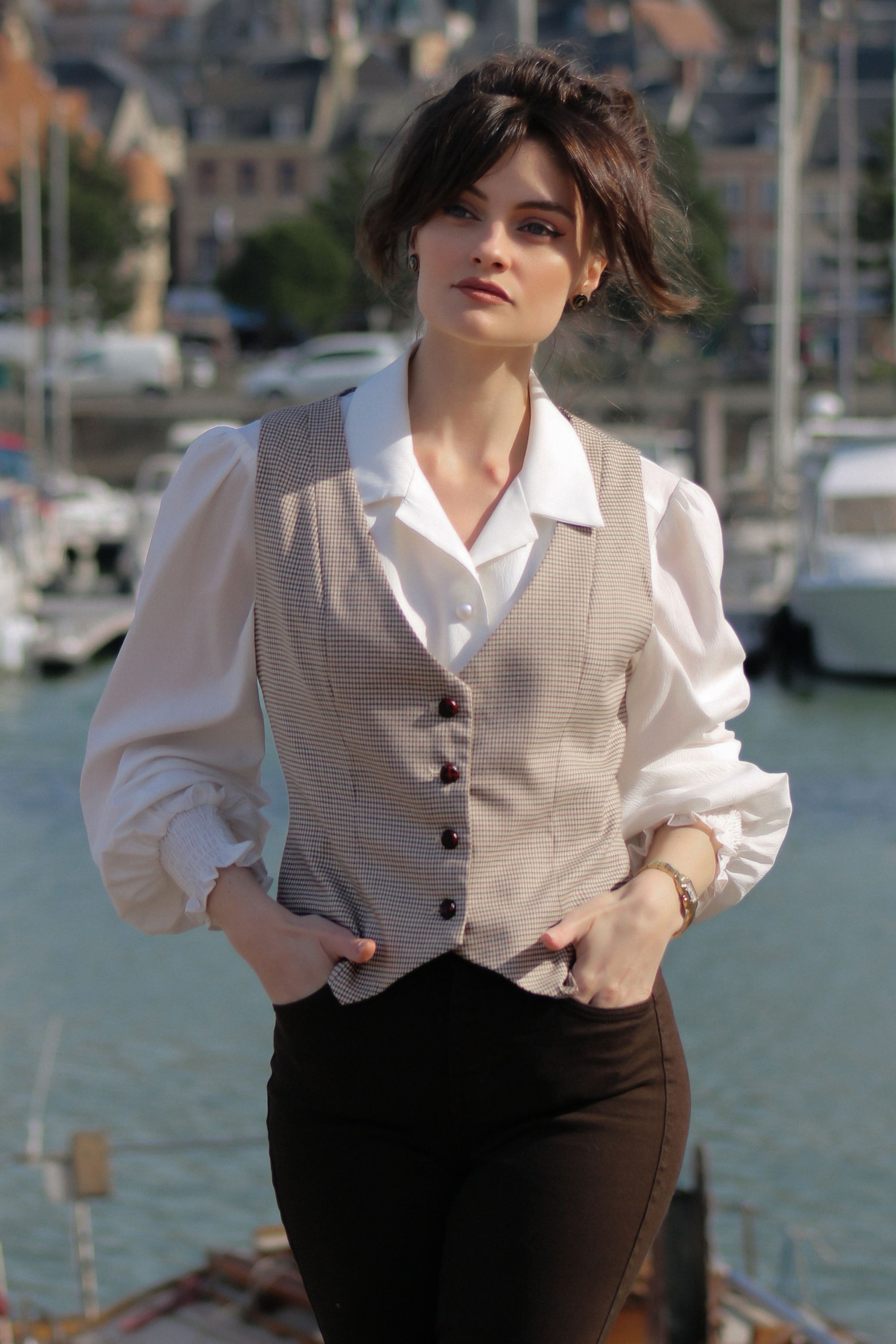 Banned Retro - Hallie pied de poule gilet in bruin