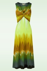 Surkana - Yara midi jurk met gedraaide halslijn in olijf