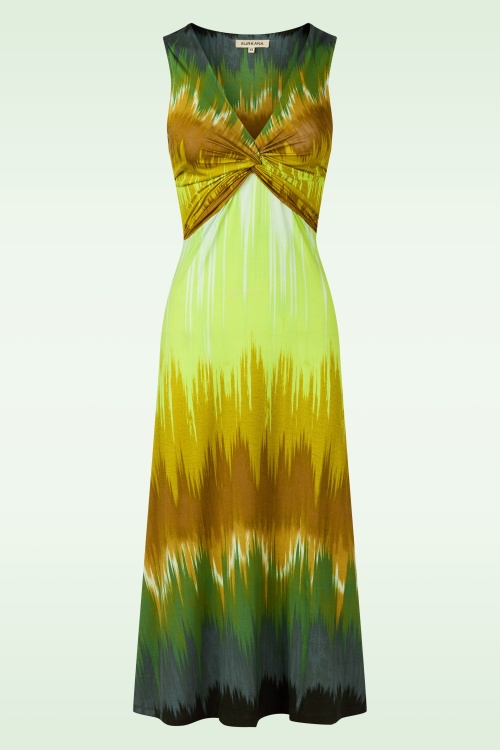 Surkana - Yara midi jurk met gedraaide halslijn in olijf