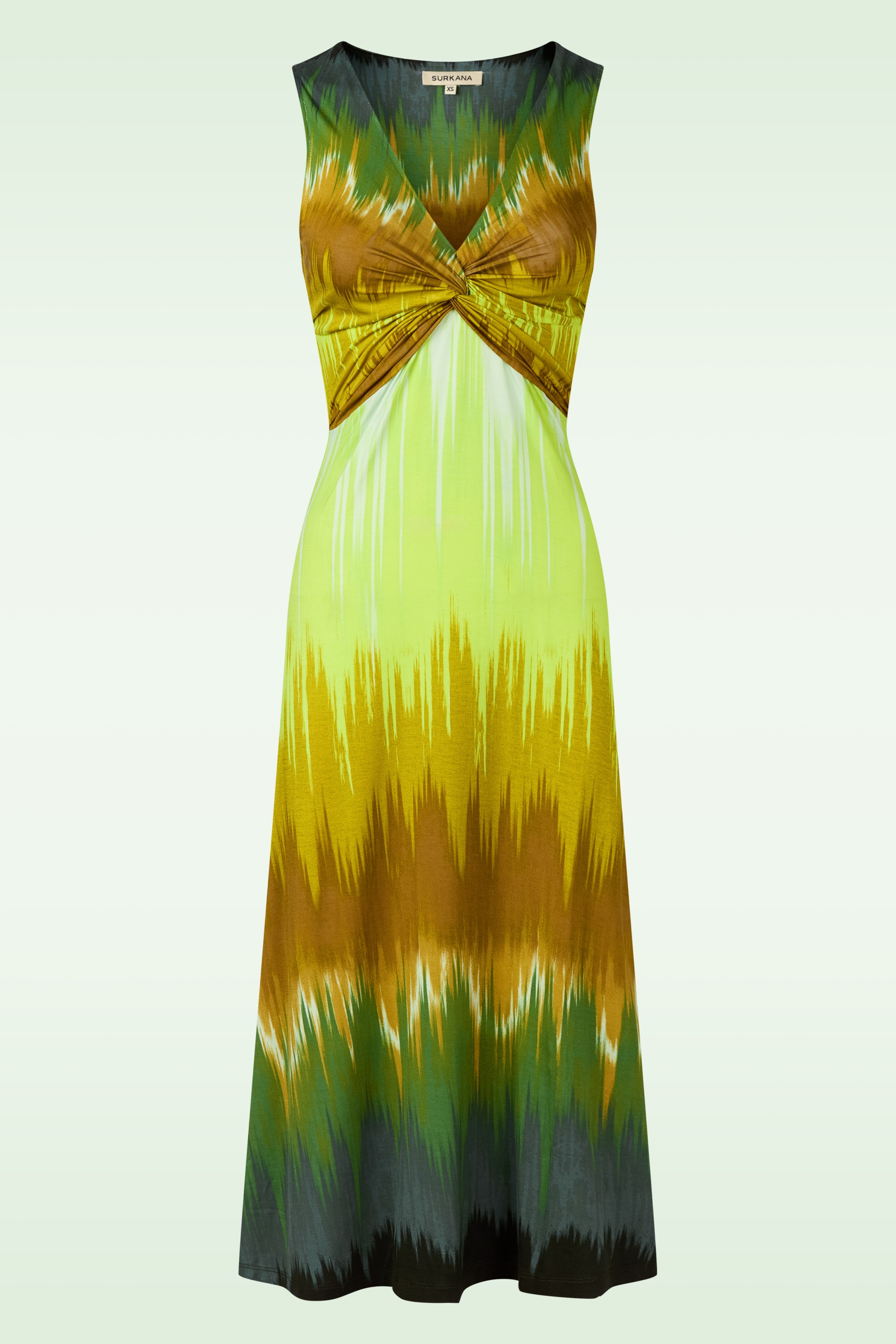 Surkana - Yara midi jurk met gedraaide halslijn in olijf