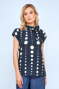 Circus - Anna polkadot blouse in indigo en gebroken wit