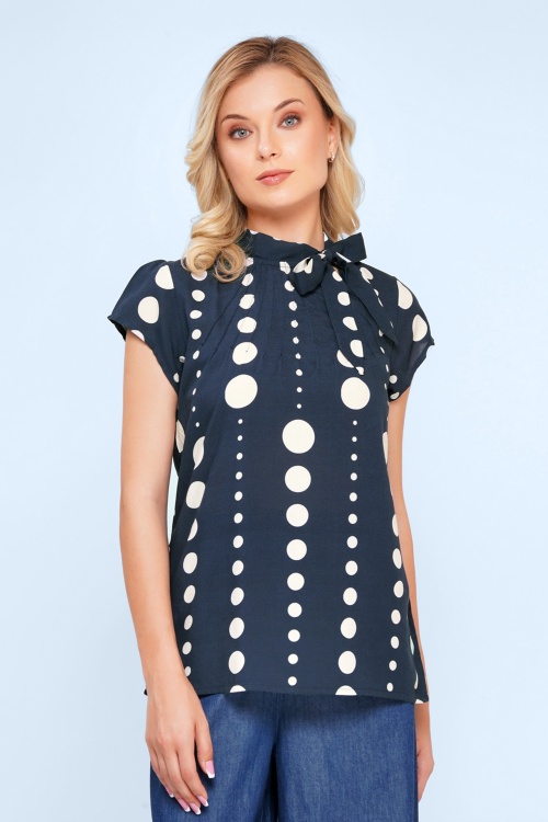 Circus - Anna polkadot blouse in indigo en gebroken wit