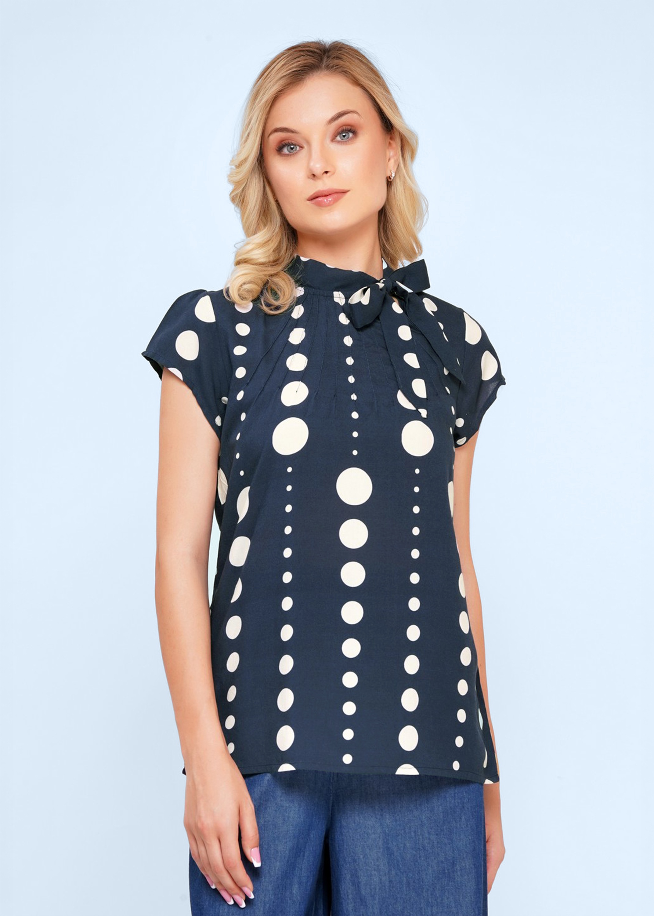 Circus - Anna polkadot blouse in indigo en gebroken wit