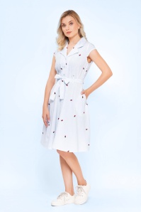 Circus - Daisy gestreepte aardbeien katoenen jurk in lichtblauw en wit