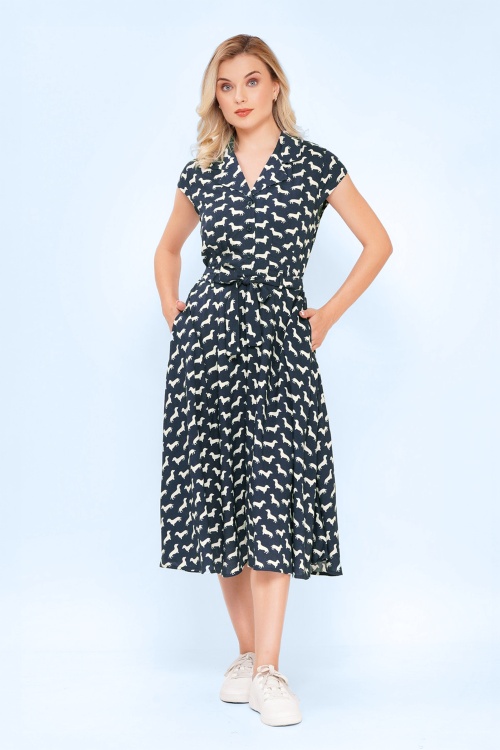 Circus - Daisy teckel jurk in donkerblauw en gebroken wit