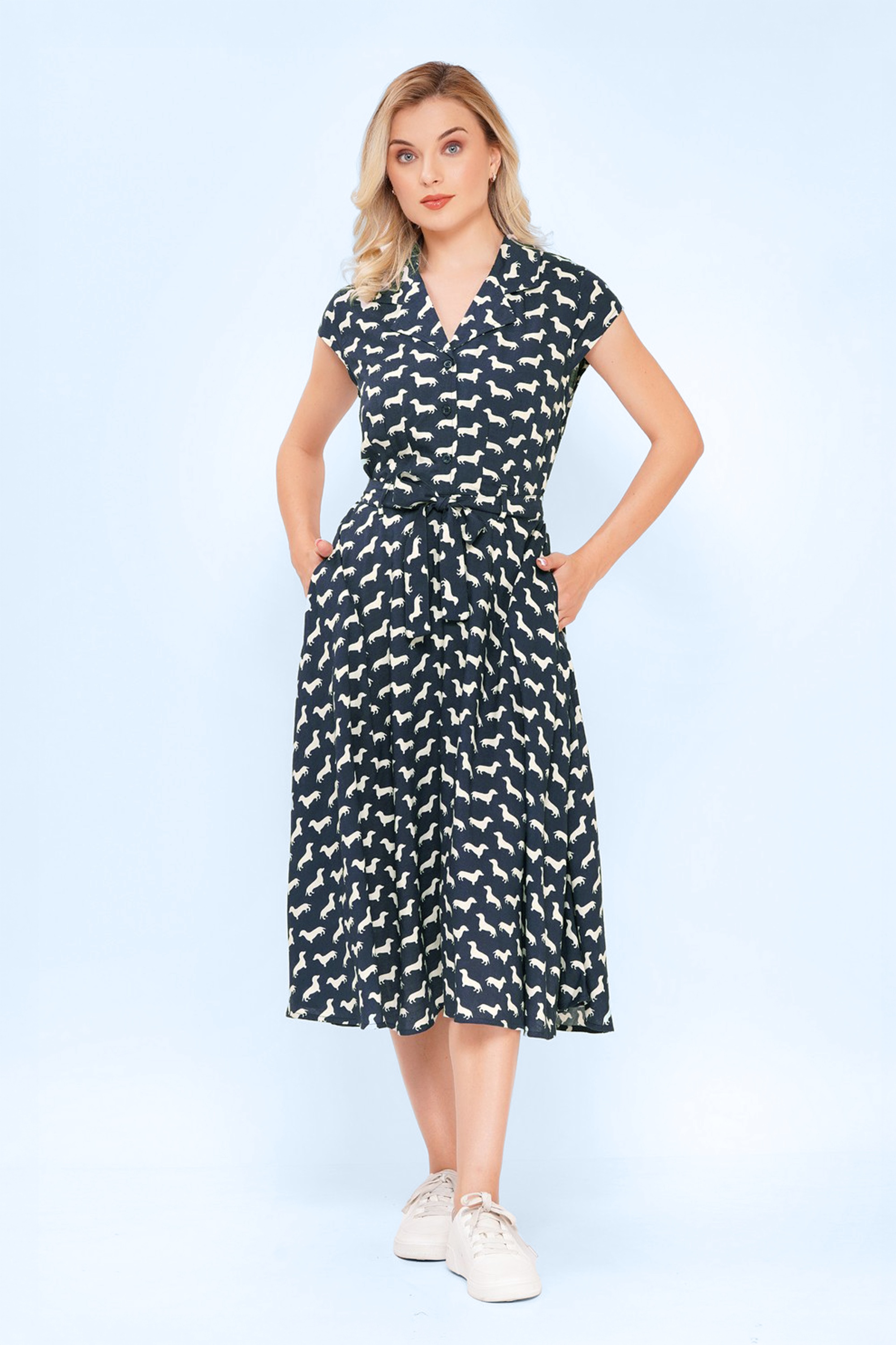 Circus - Daisy teckel jurk in donkerblauw en gebroken wit