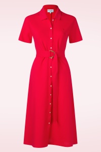 You’re My Lobster by K-design - Vivienne polo katoenen midi jurk in tomaatrood