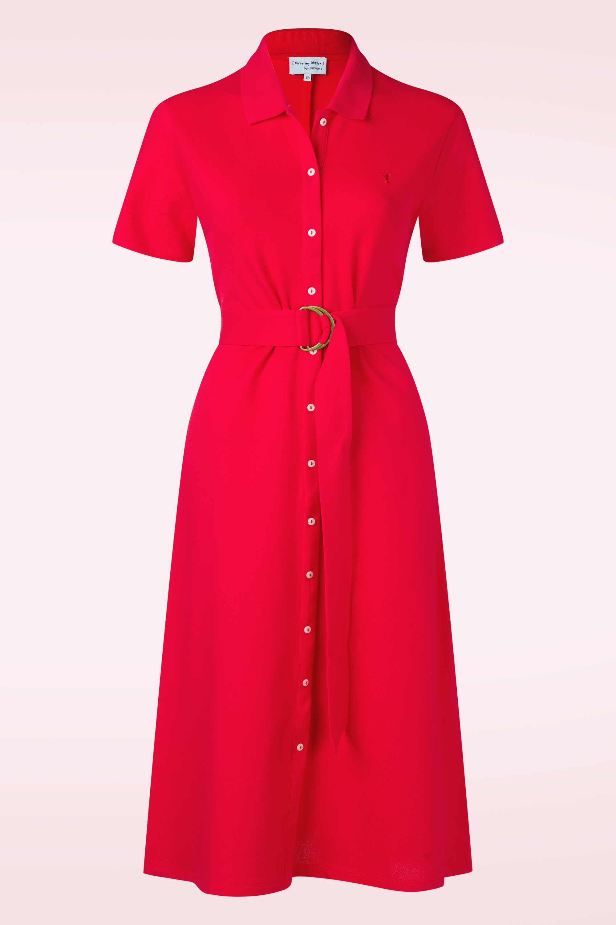 You’re My Lobster by K-design - Vivienne polo katoenen midi jurk in tomaatrood