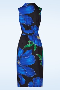 K-Design - Elena flower midi jurk in zwart en blauw 3