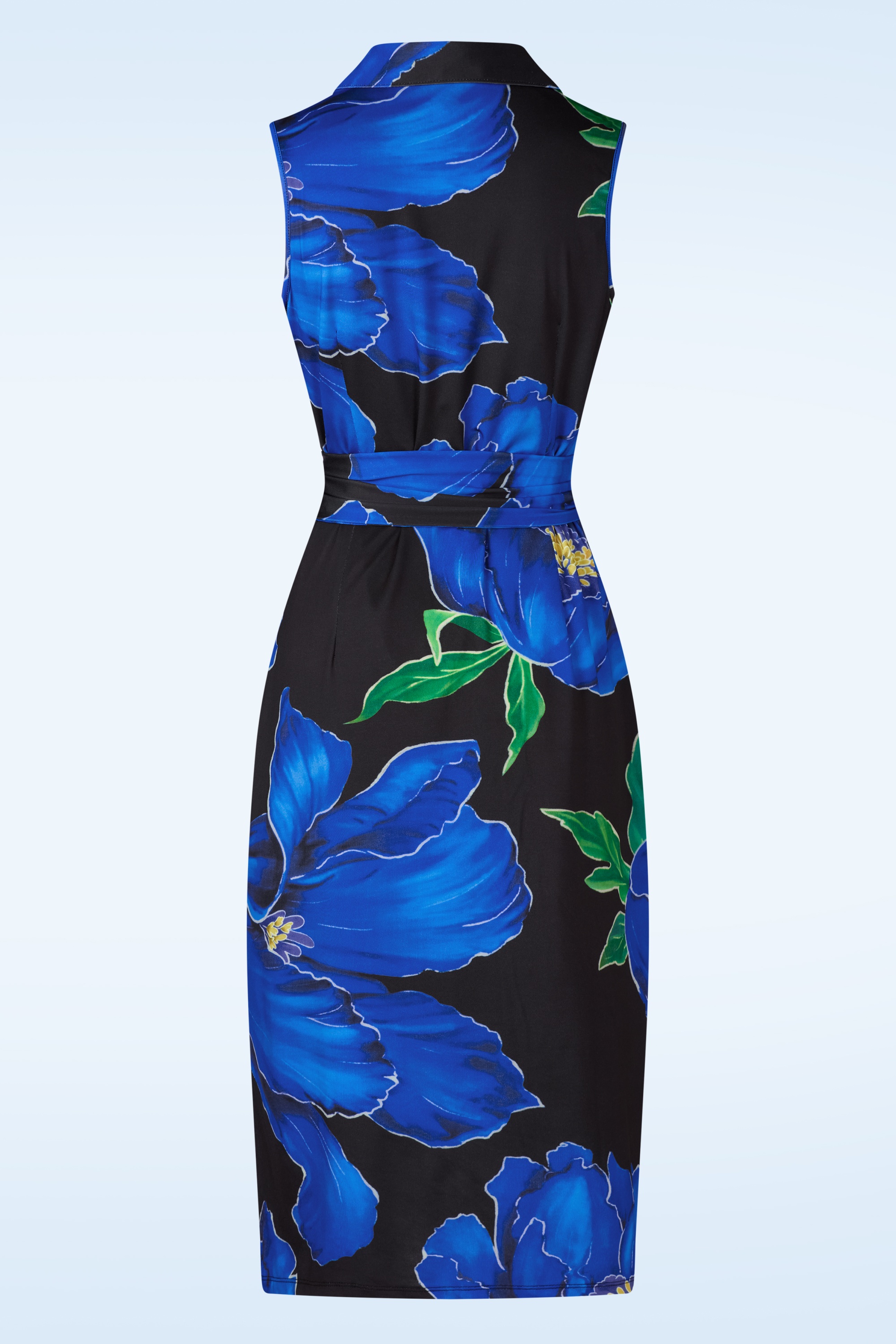 K-Design - Elena flower midi jurk in zwart en blauw 3