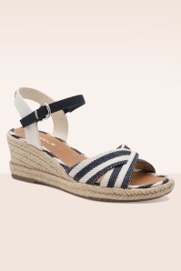 Tamaris - Riviera Breeze Raffia Wedges in blauw en ecru 2
