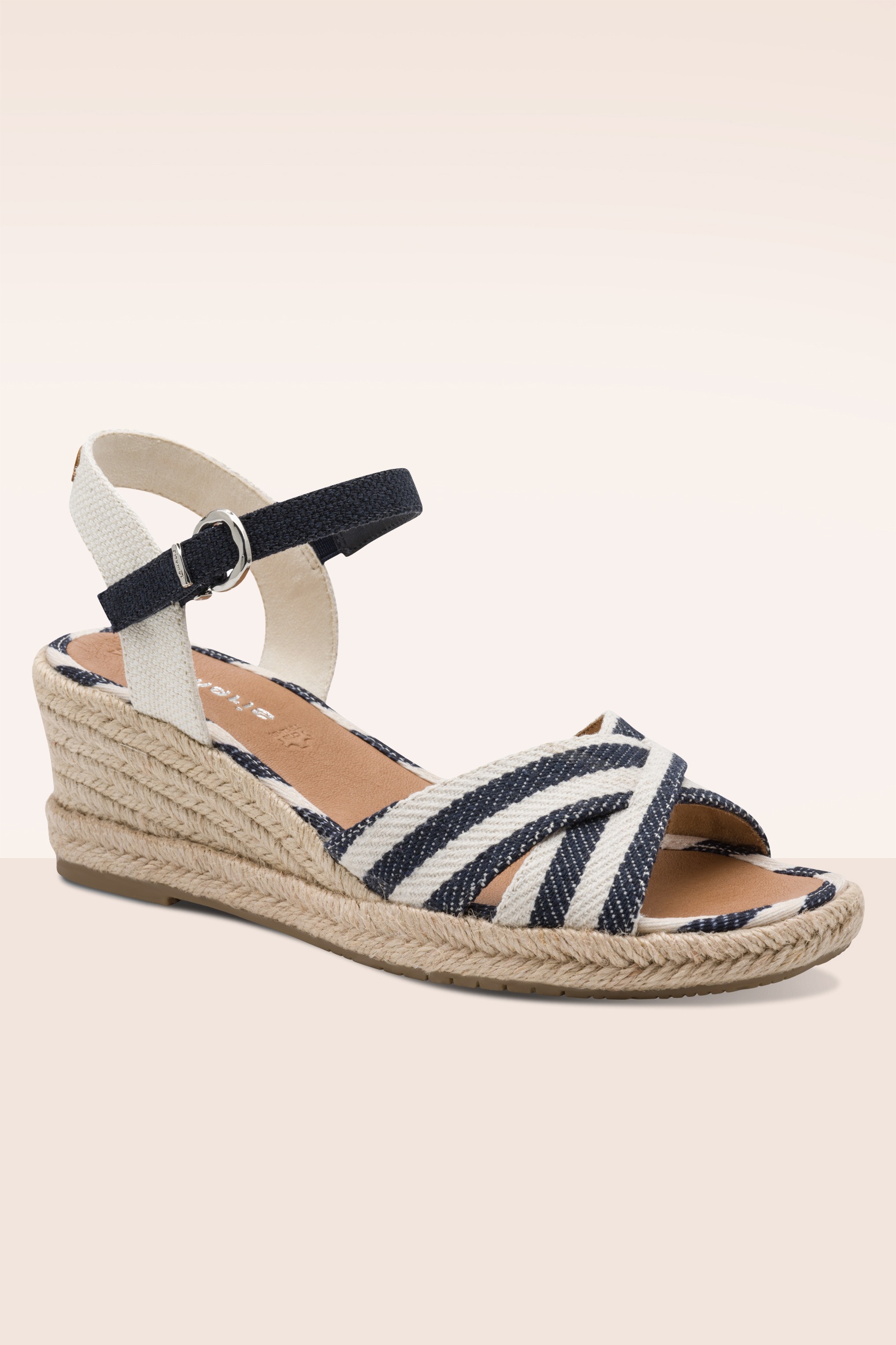 Tamaris - Riviera Breeze Raffia Wedges in blauw en ecru 2