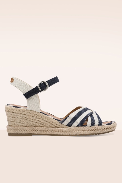 Tamaris - Riviera Breeze Raffia Wedges in blauw en ecru
