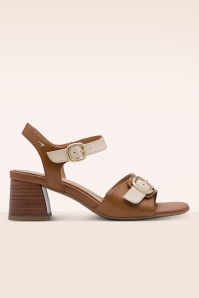 Tamaris - Desert Duo lederen sandalen in bruin en ivoorwit