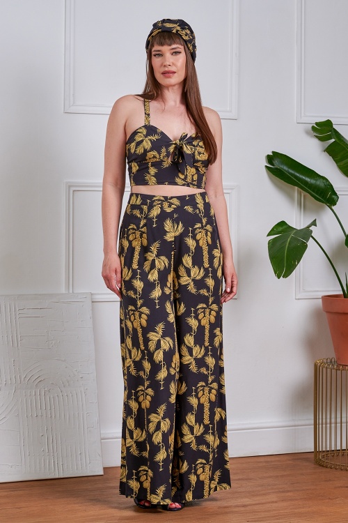 Banned Retro - Elizabeth Golden Hour Palazzo Trousers in Black