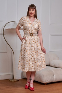 Banned Retro - Kate tonal tropic jurk in bruin