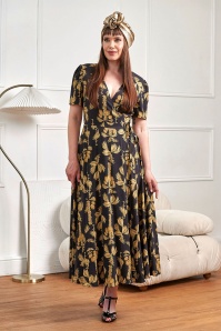 Banned Retro - Carol Golden Hour midi wikkeljurk in zwart