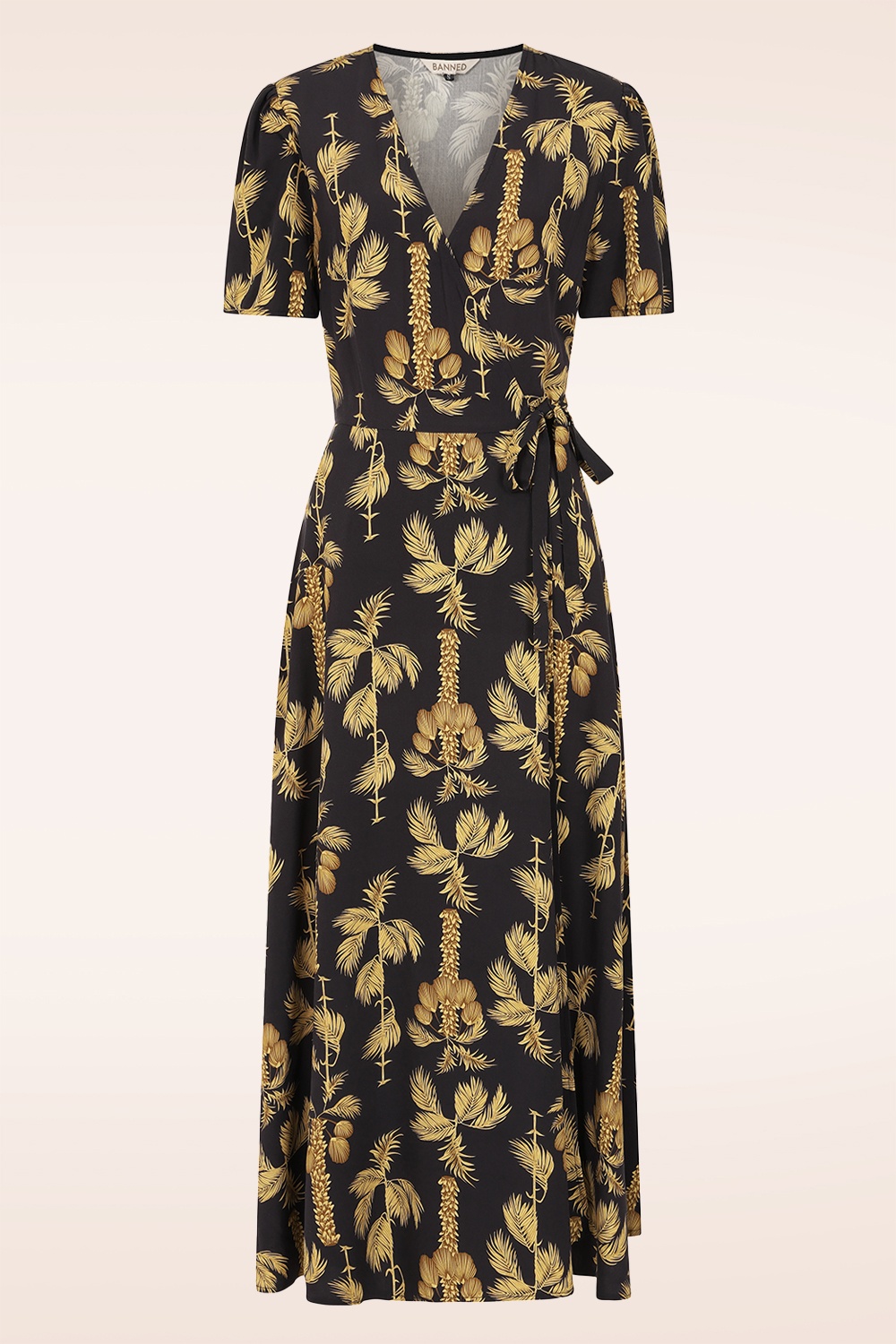 Banned Retro - Carol Golden Hour midi wikkeljurk in zwart 2
