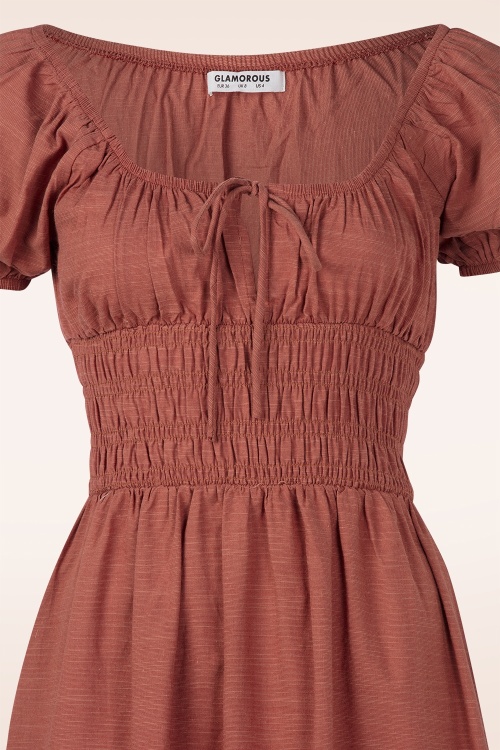 Glamorous - Ophelia gesmokte midi jurk in koper 2