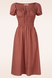 Glamorous - Ophelia gesmokte midi jurk in koper