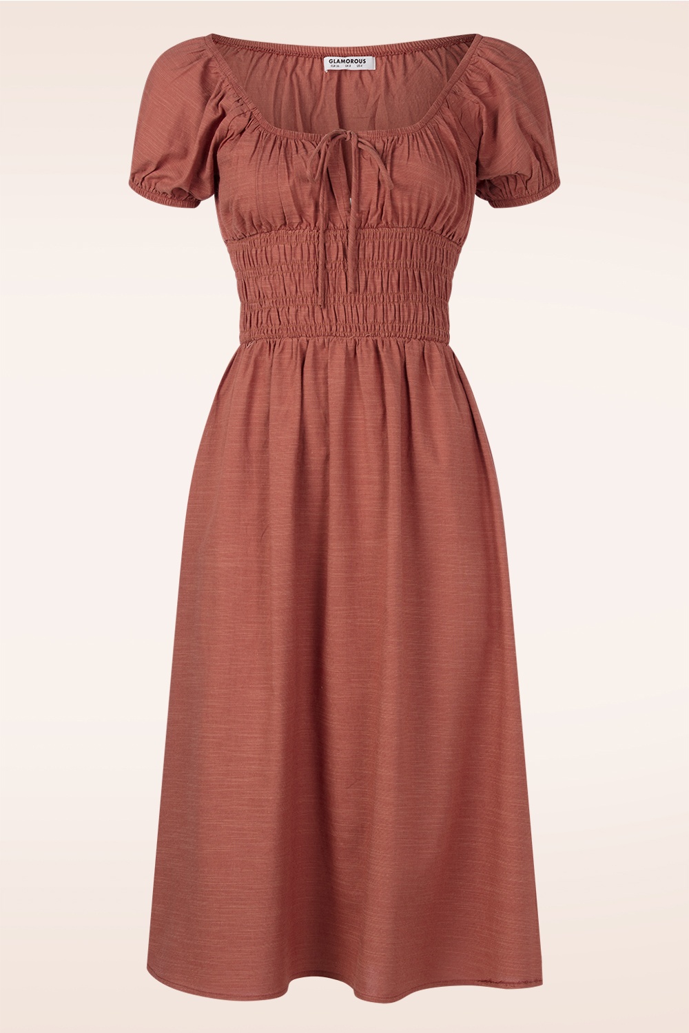 Glamorous - Ophelia gesmokte midi jurk in koper