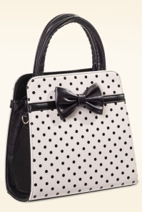 Banned Retro - Carla Polkadot handtas in zwart en crèmeroze 2
