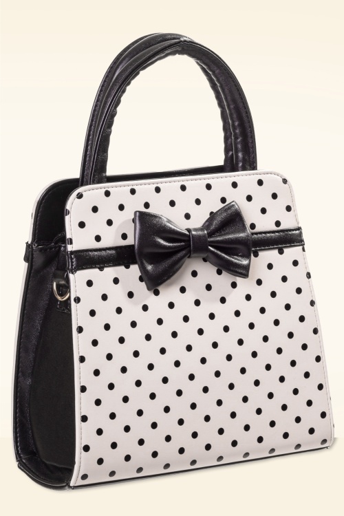 Banned Retro - Carla Polkadot handtas in zwart en crèmeroze 2