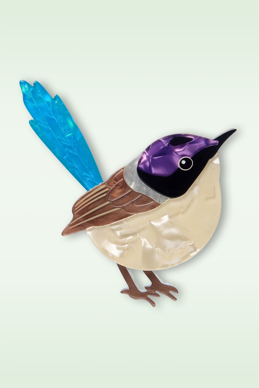 Erstwilder - Purple-Crowned Fairy Wren broche